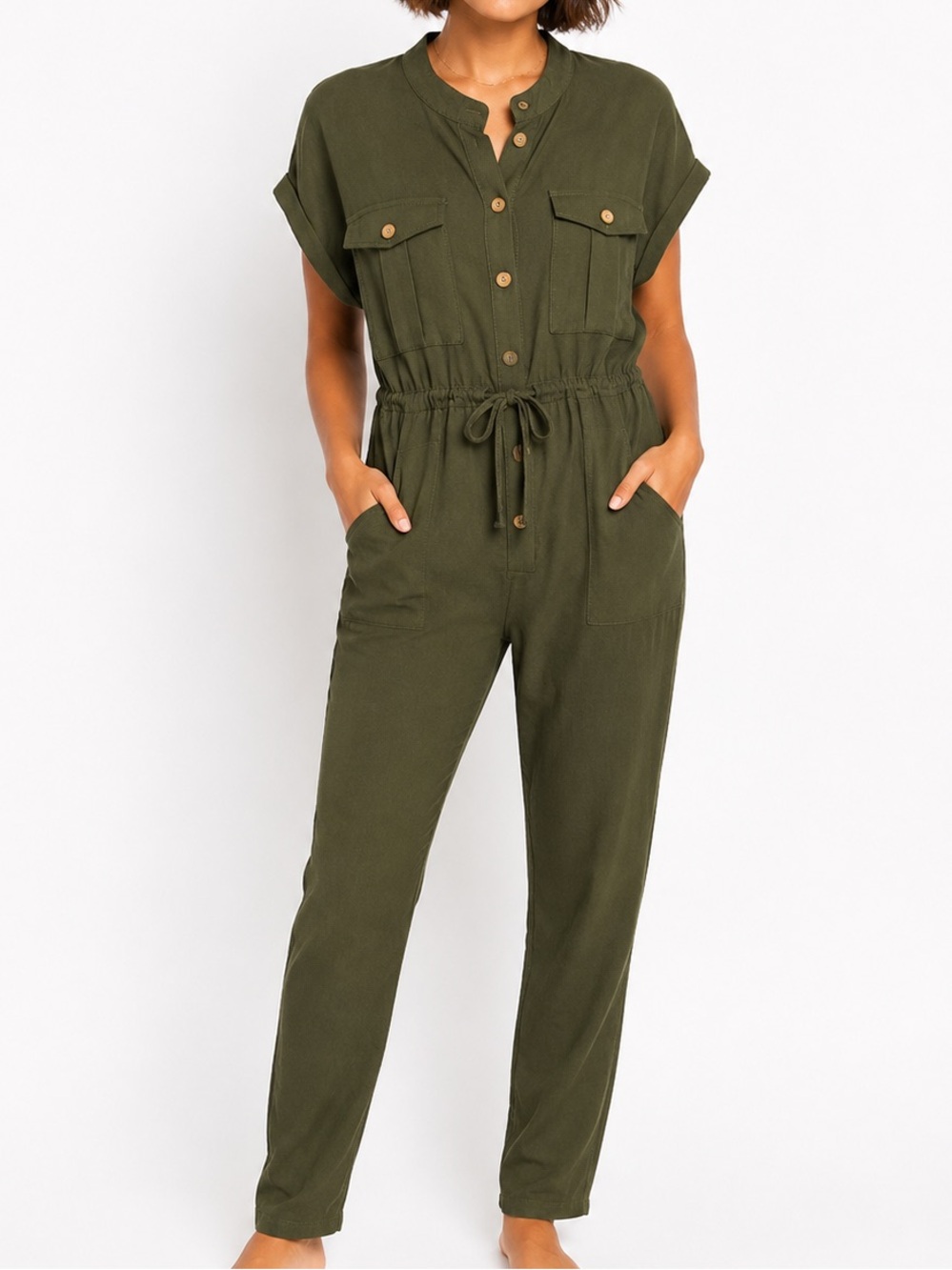 Utility Drawstring Olive Jumpsuit Onesize Fits Most
